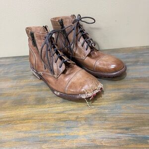 Bed Stu Bonnie II Side Zip Short Boots Brown Leather Laces Damaged Womens 9